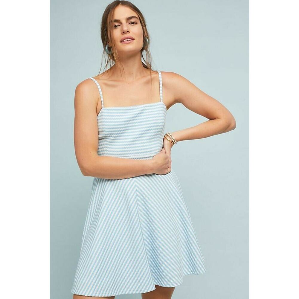 New Anthropologie Hutch Textured Stripe Dress $158 Large Square Neck Spandex - Picture 2 of 5